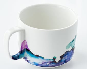Hand Painted Ceramic Mug - 12 oz. - Blue Purple Aqua Mug