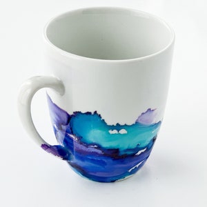 Hand Painted Ceramic Mug - 12 oz. - Purple Blue Green Mug