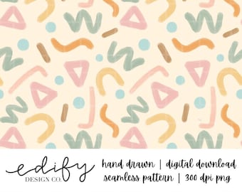 geometric shapes | pastels | seamless pattern | hand drawn | digital download | 12" by 12" | 300 dpi png | digital design for print gifts
