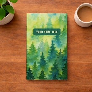 Personalized Forest Notebook – Custom Name Journal – Watercolor Pine Trees – Nature Notebook Gift