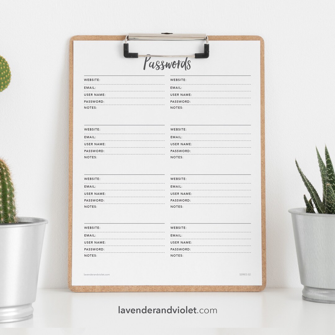 Passwords Printable PDF Print Pages as Needed Download for Etsy