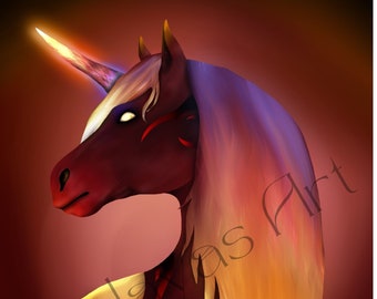 Fire Unicorn Digital Art Print, Unicorn Wall Art, Girls Room Décor