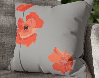 Poppy Flower Pillow Cover Square Throw Pillow Cover 18x18 Toss Pillow Square Case