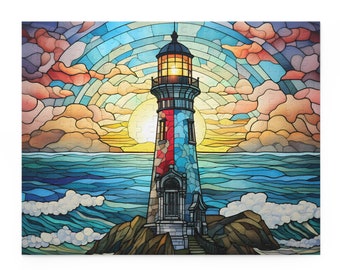 Adult Jigsaw Puzzle Art for Adults Lighthouse Puzzle Gift Stained glass Puzzle Art Puzzle 120 Piece Puzzle 252 Piece Puzzle 500 Piece