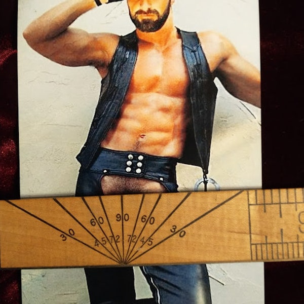 Photo Gay int Handsome Leather biker Moustache bearded hairy chest male beefcake guy hunk