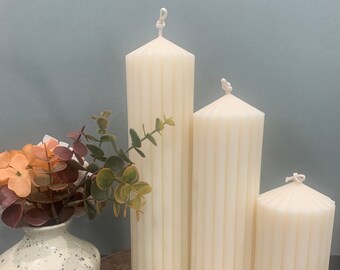 Ribbed Pillar Candle - Classic Candle - 3 Sizes - Home Decor Candle - Handmade candle - Shaped Candle - Handmade Gift - Home Decor Gift