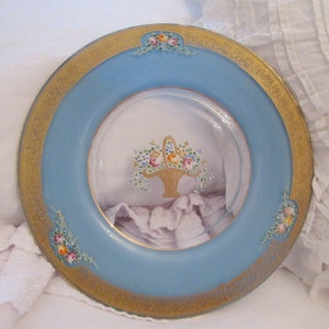 Antique Shabby Chic Enamel Basket Of Roses Display Plate
