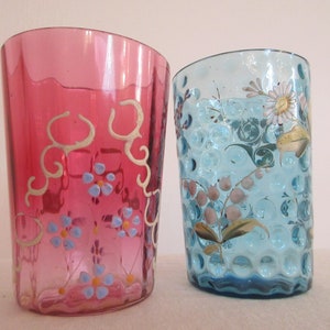 Hand Painted Florals Vintage Glass Tumblers Shabby Chic Pair - Etsy