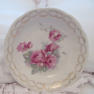 Vintage Shabby Pink Roses Display Serving Bowl