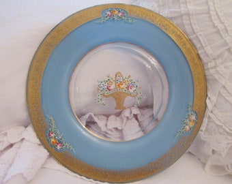 Antique Shabby Chic Enamel Basket Of Roses Display Plate