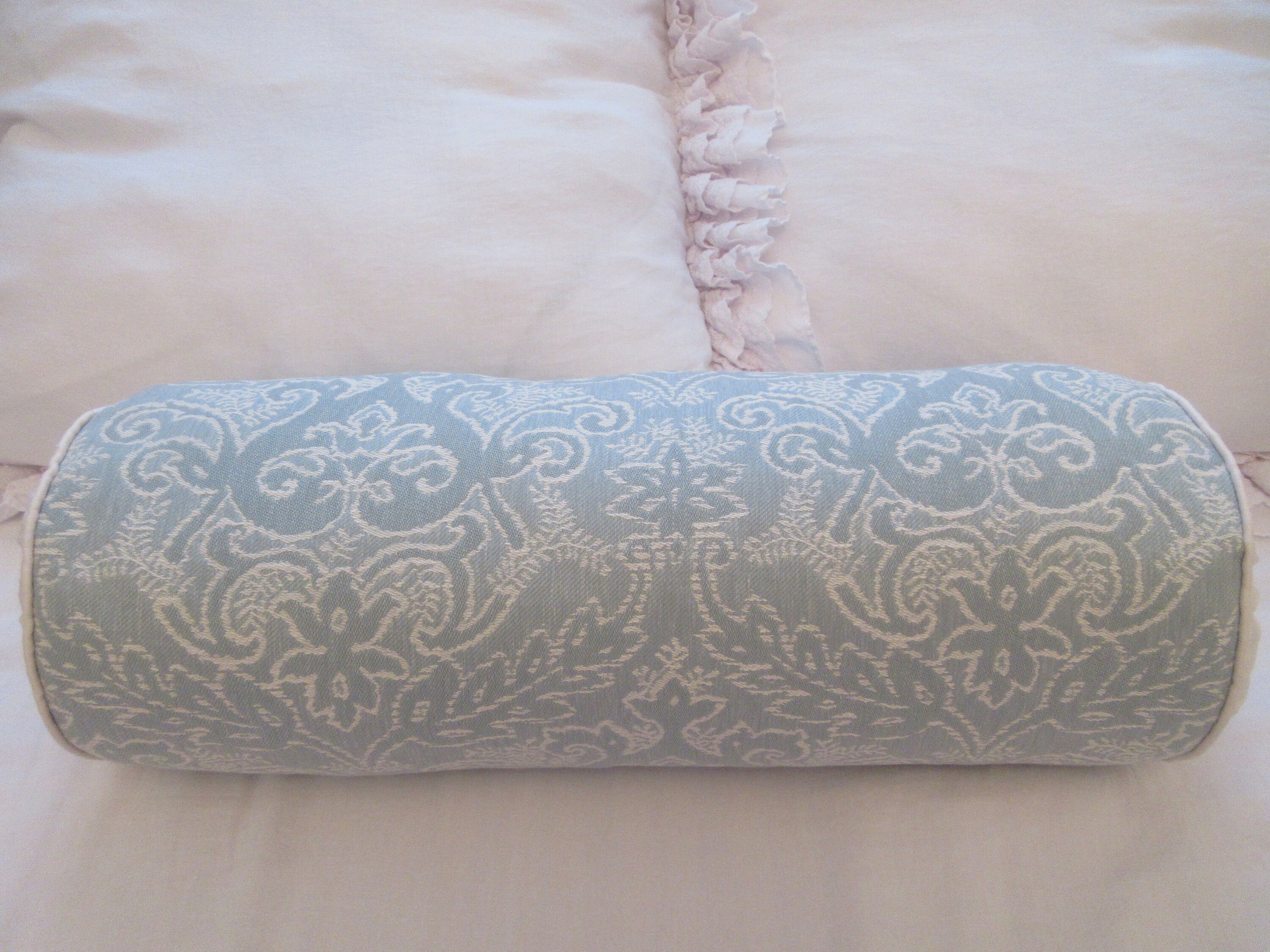Rachel Ashwell Shabby Chic Couture Aqua Damask Bolster Pillow - Etsy