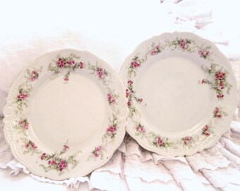 Vintage Pair Shabby Pink Florals Plates