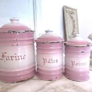 Antique French Enamel Canisters - Etsy