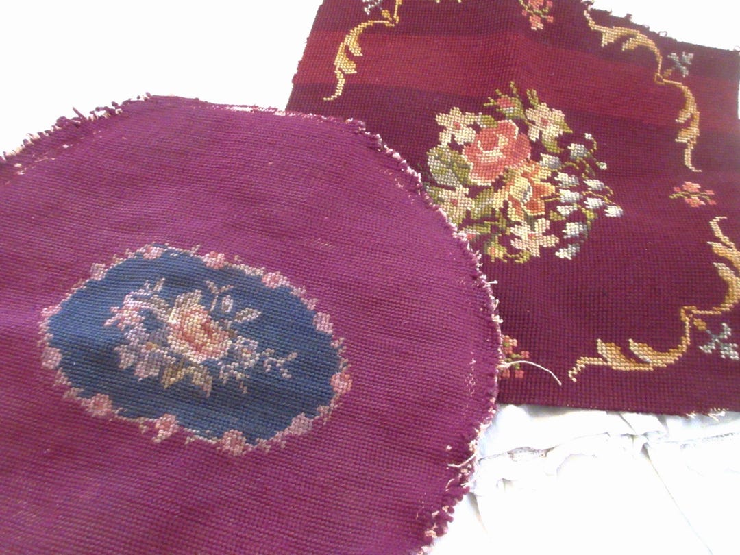 Vintage Pair of Needlepoint Roses Remnants - Etsy