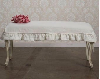 Rare Rachel Ashwell Shabby Chic Couture French Darcy Bench With Ruffled Slip~NO FREE SHIPPING~