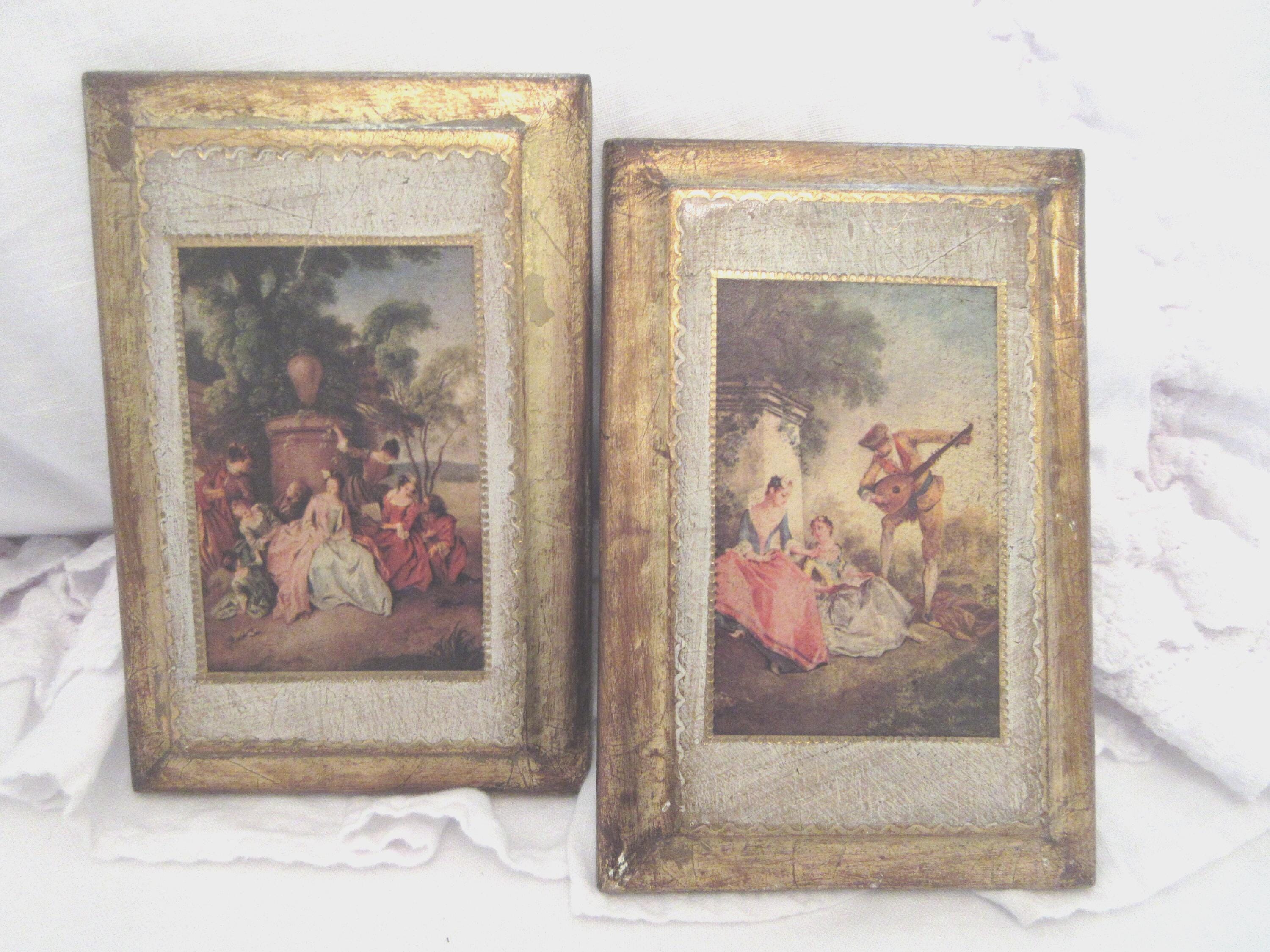 Antique Pair Italian Florentine Wooden Wall Plaques With French Scene ...