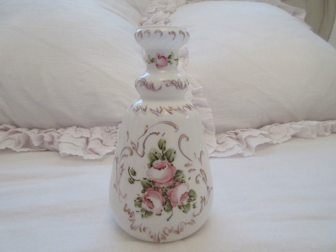 Vintage Shabby Chic Hand Painted Roses Tall Vase - Etsy