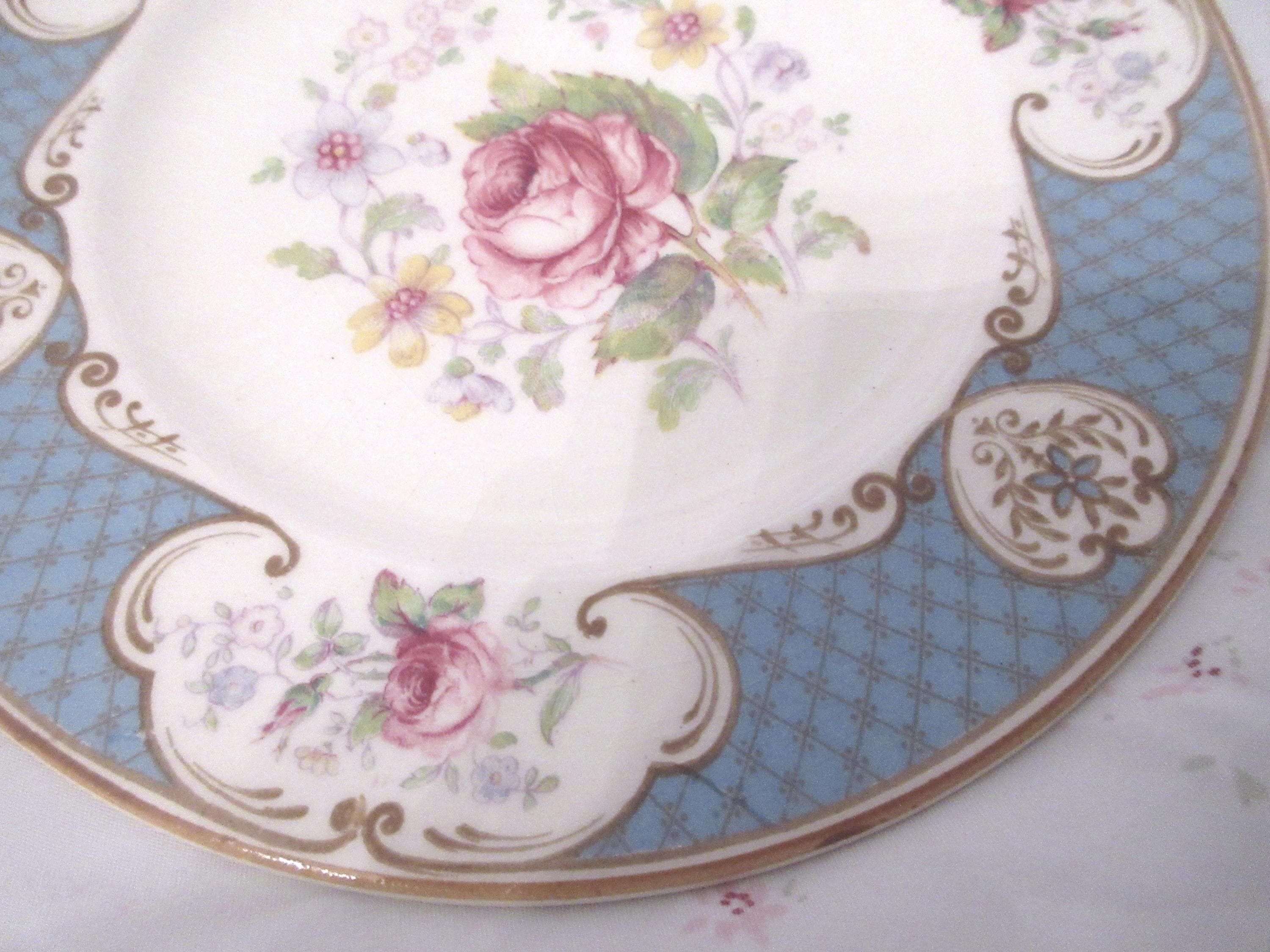 Staffordshire Rose Blue Plates - Etsy