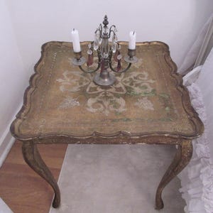 Vintage Italian Florentine Large Wooden Side Table Italy