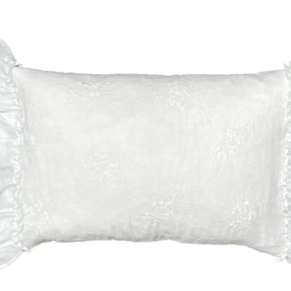 Rachel Ashwell Shabby Chic Couture White Embroidered Boudoir Pillow With Ruffles