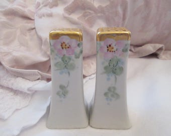 Vintage Shabby Chic Hand Painted Pink Florals Salt & Pepper Shaker Set