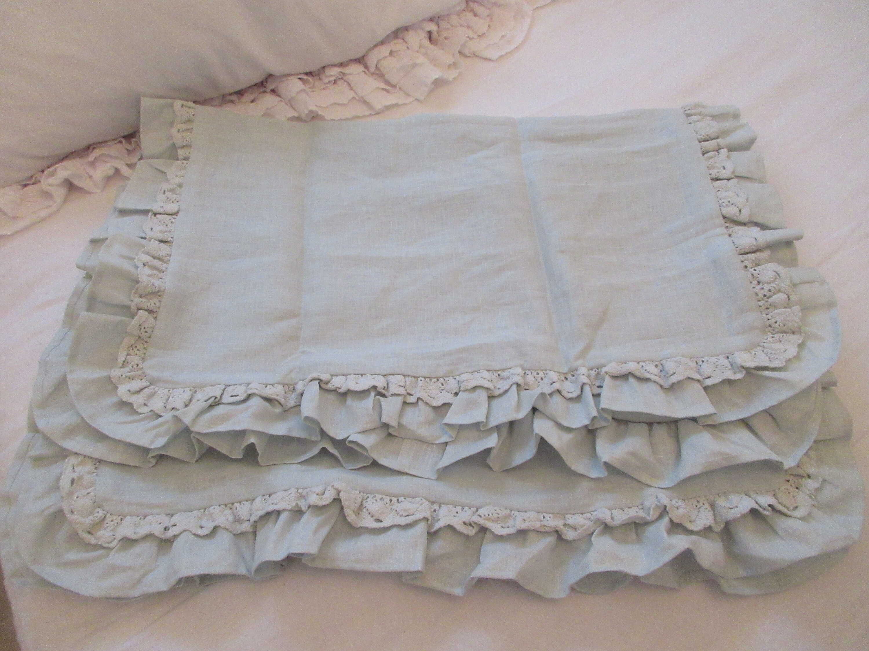 Rachel Ashwell Shabby Chic Couture Pair Teal Petticoat Ruffles Lace