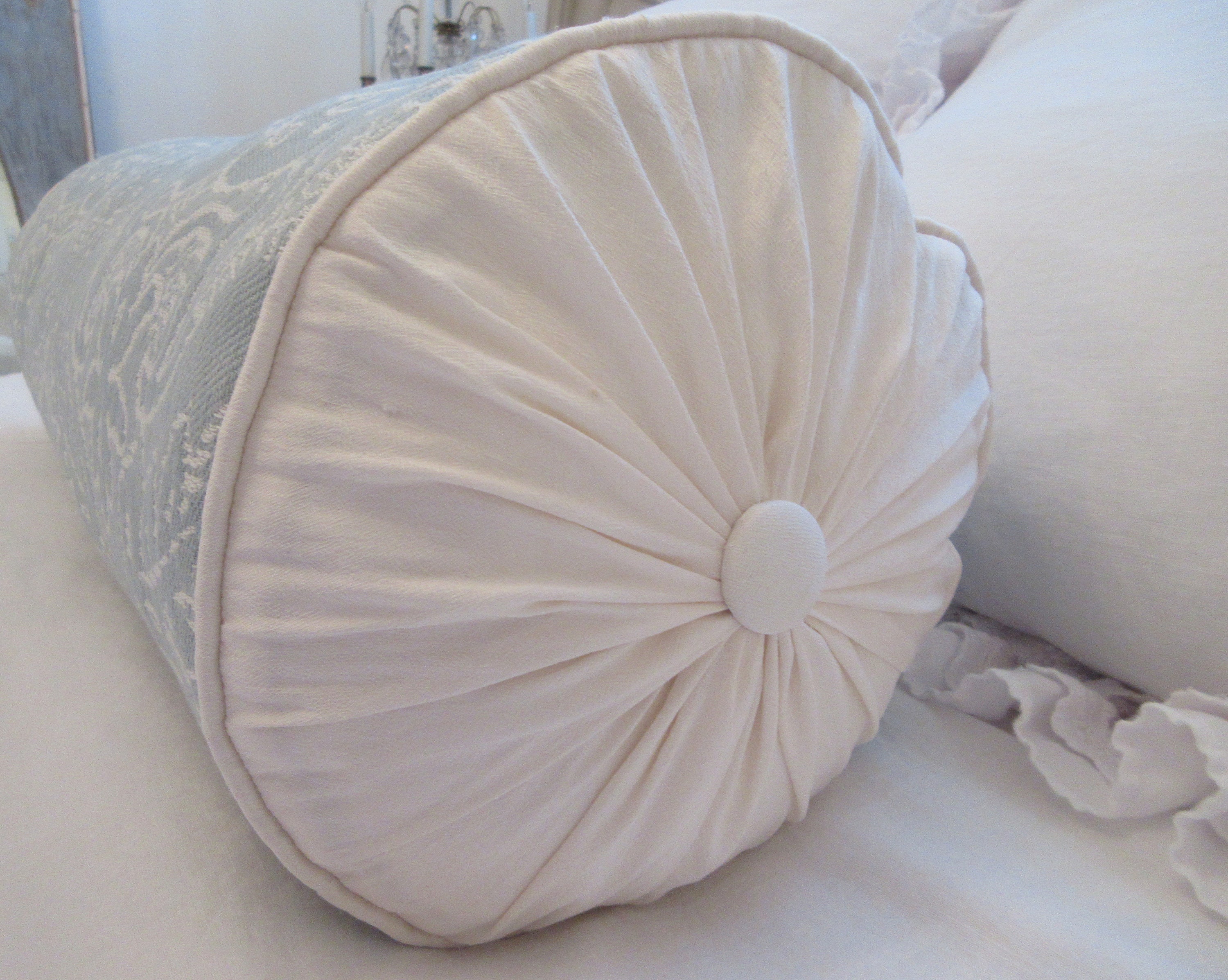 Rachel Ashwell Shabby Chic Couture Aqua Damask Bolster Pillow - Etsy
