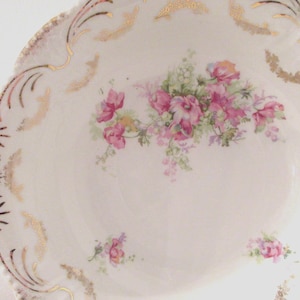 Pink Florals Gilded French Swags Large Vintage Display Bowl