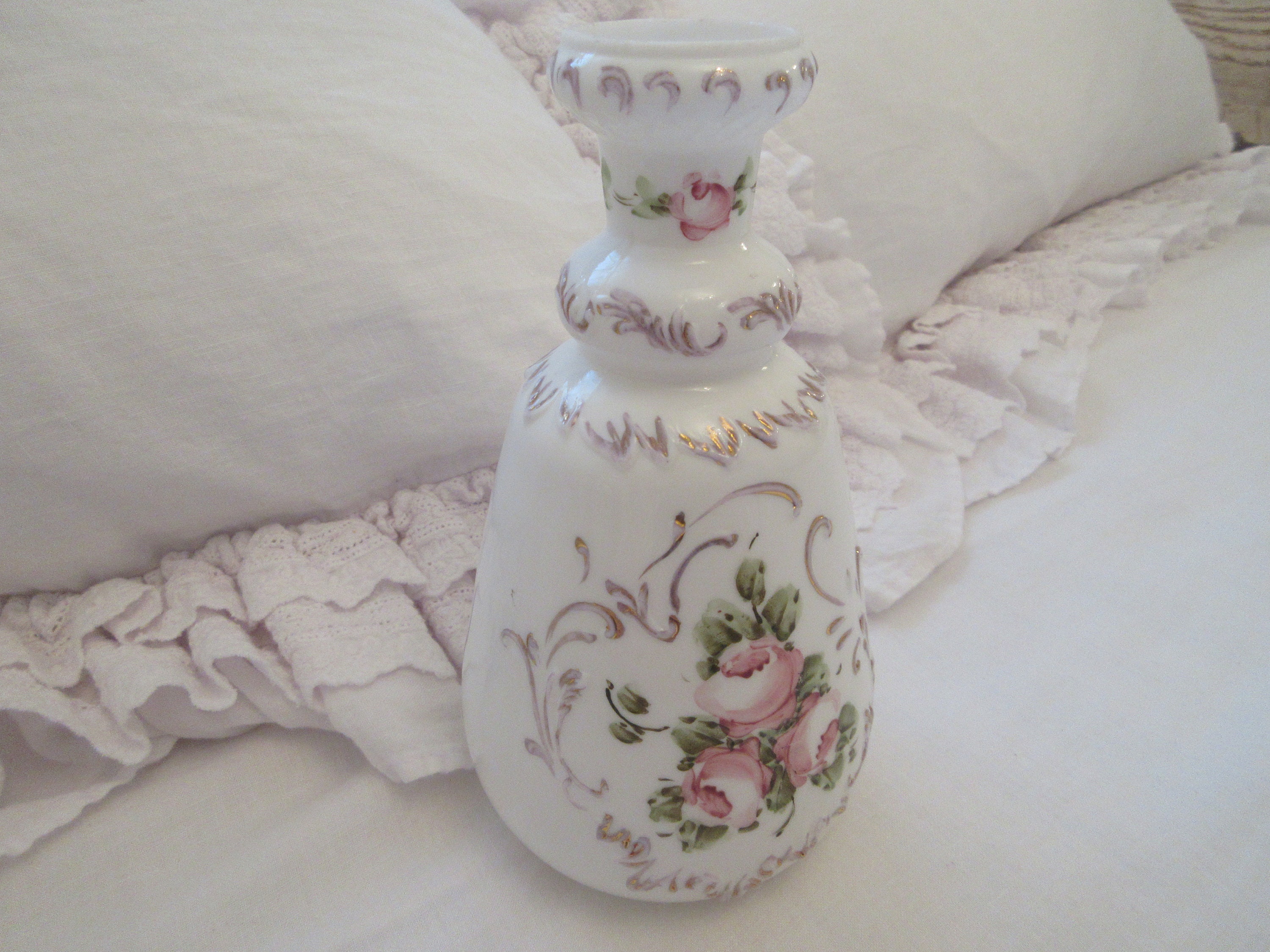 Vintage Shabby Chic Hand Painted Roses Tall Vase - Etsy