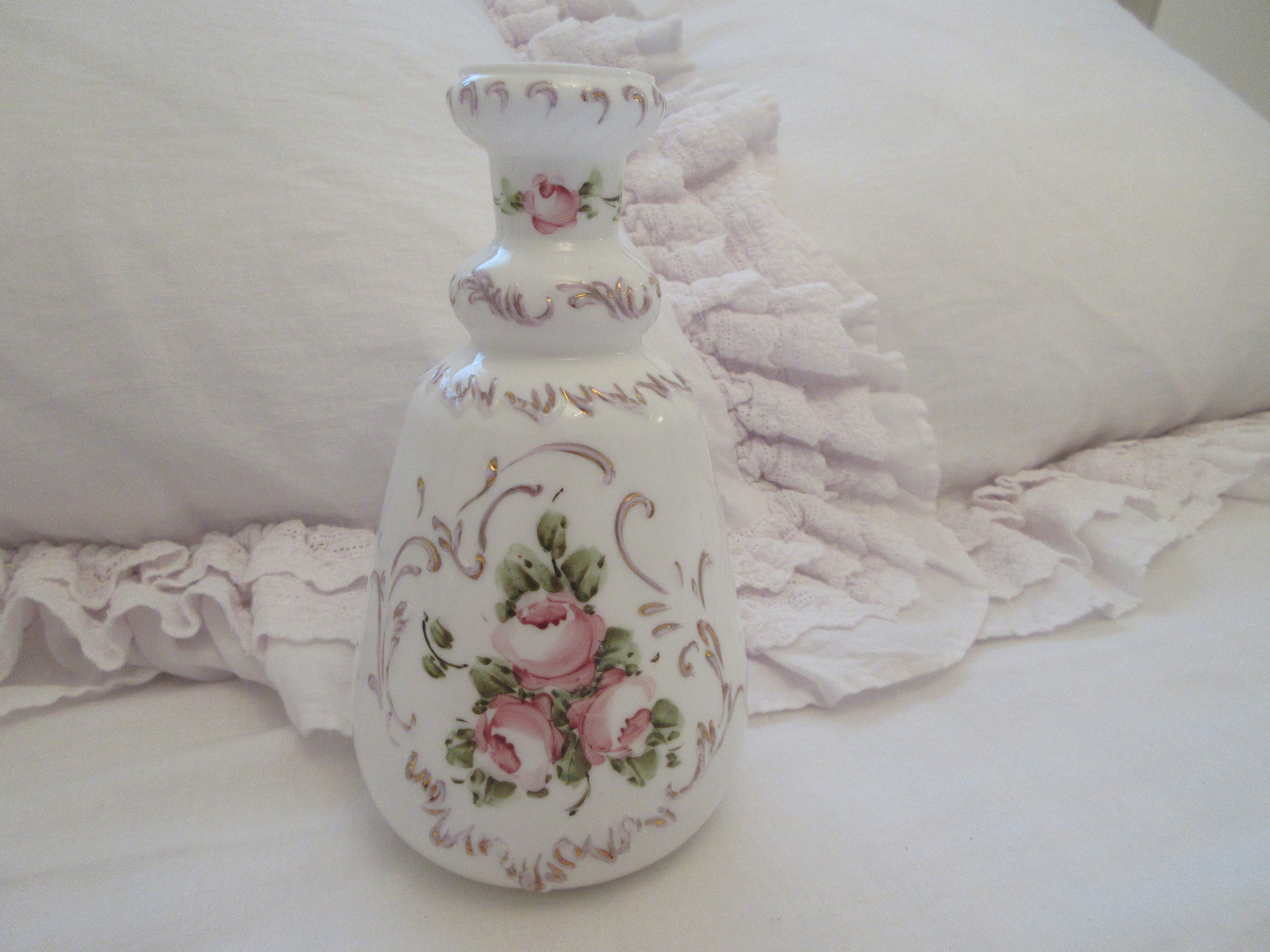 Vintage Shabby Chic Hand Painted Roses Tall Vase - Etsy