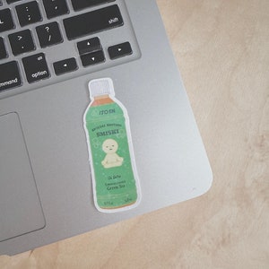 Smiski Green Tea Bottle Sticker: Glossy or Holo Stars