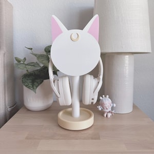 Cat Headphone Stand: Celestial Desk Decor, Personalized Gamer Gift