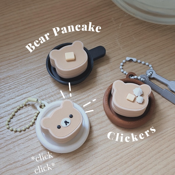 Bear Pancake Clicker Keychain | 3D Printed Fidget | Desk Toy