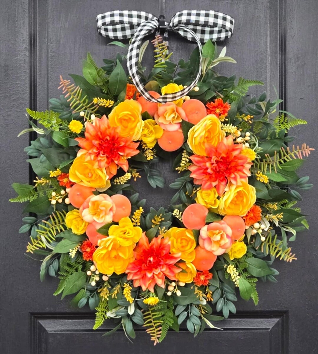 Peach & Dahlia Summer Wreath: Farmhouse Front Door Decor - Etsy