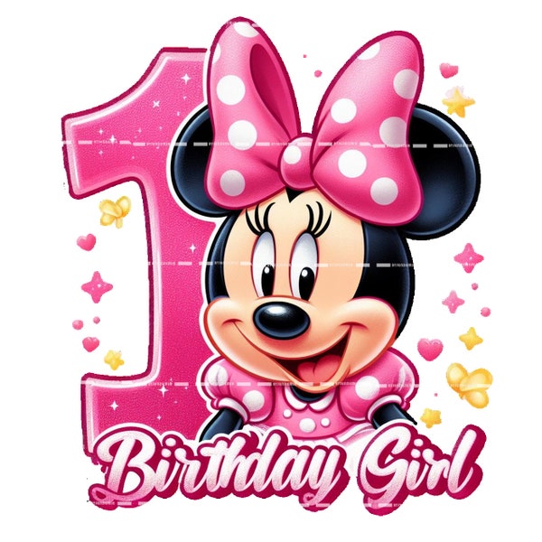 Minnie, girl, first, one, birthday, happy, artwork, digital, t-shirt, printing, design, retro, SVG,PNG,EPS