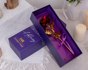 Personalized Rose Flower Gifts for Her,Anniversary Gifts for Girlfriend,Gold Foil Rose Eternal Flower Gift Box,Valentine’s Day Gift,Couple