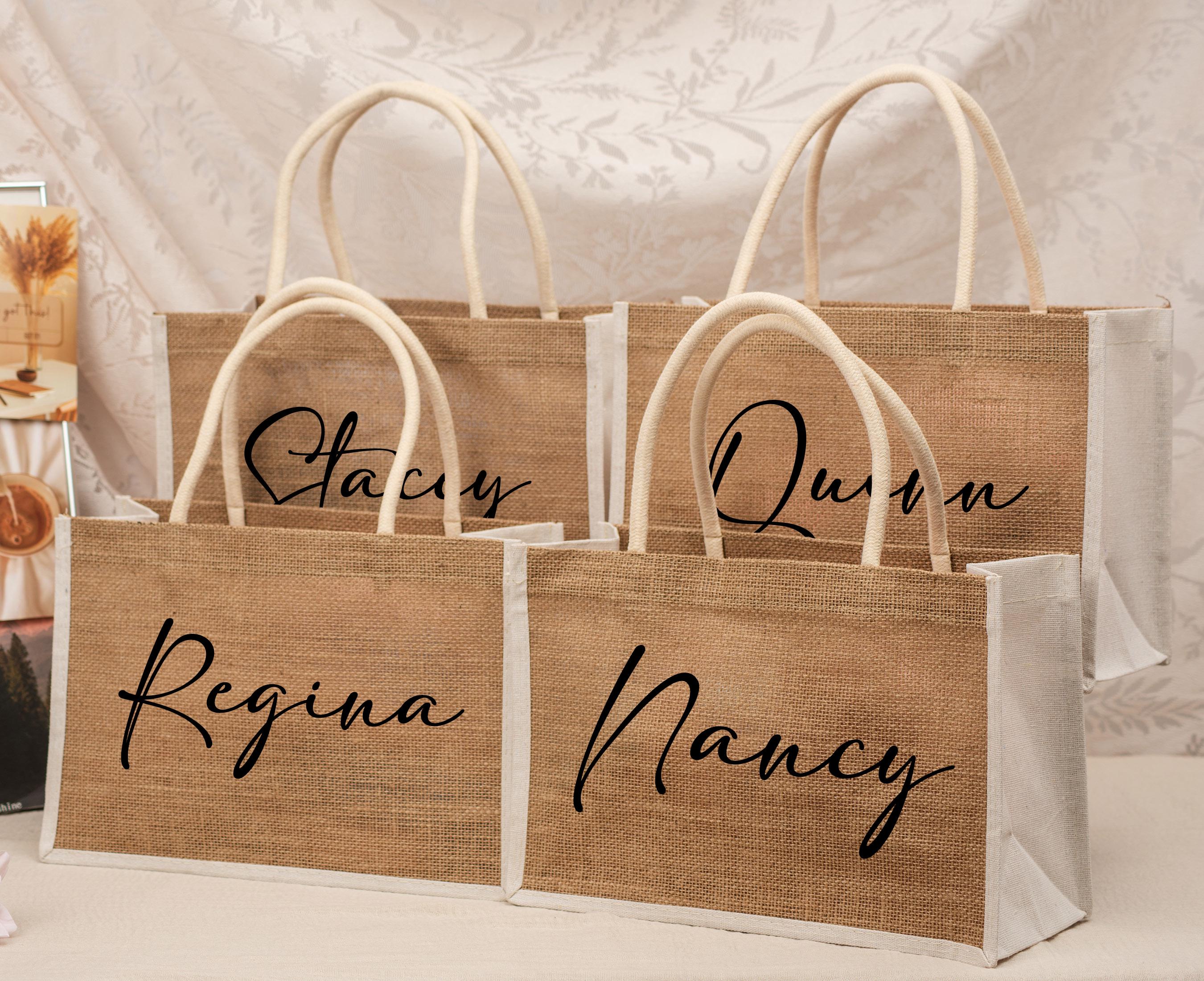 Personalized Bridesmaid Gift Bag,custom Name Jute Burlap Tote With ...
