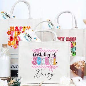 Sacs roses personnalisés pour la rentrée des classes, sacs-cadeaux preppy pour la rentrée des classes avec nom, sacs-cadeaux personnalisés de la maternelle à la 5e année pour enfants