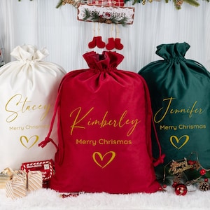 Custom Large Santa Sack with Name,Personalized Christmas Party Gift Bag,Velvet Xmas Gift Bag,Christmas Eve Gift Bag,Holiday Santa Sack Bags