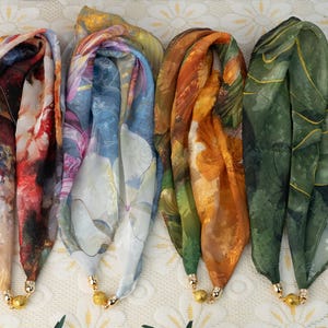 Satin Silk Floral Scarves,Bandana Scarf Print,Boho Neck Scarf,Handbag Accessory,Magnetic Turban Scarf,Handbag Scarf,Teacher Appreciation