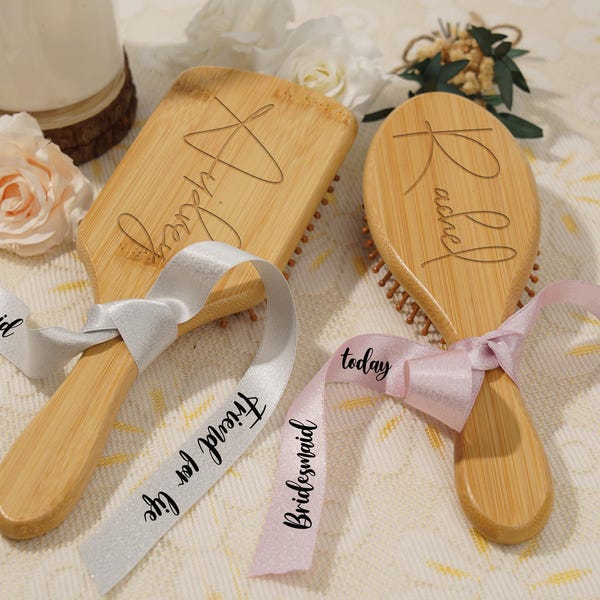 Houten kammen bruidsmeisje gepersonaliseerd, airbagkam aangepaste naam, bruidsmeisjesvoorstel, huwelijksfeestcadeau, snijkammen bruidsmeisje, jubileumcadeaus