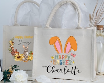 Borsa in tela personalizzata con coniglietto pasquale: regalo con nome personalizzato