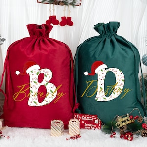 Christmas Eve Bag with Name,Personalized Santa Sack,Custom Christmas Gift Bag,Velvet Holiday Gift Bag,Santa Sack with Initial,Xmas Gift Sack