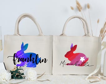 Borsa tote personalizzata a forma di coniglietto pasquale per bambini: regalo personalizzato per la caccia alle uova