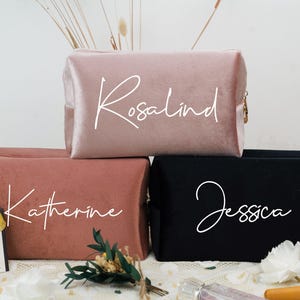 Personalized Velvet Cosmetic Bag: Bridesmaid Travel Toiletry Gift
