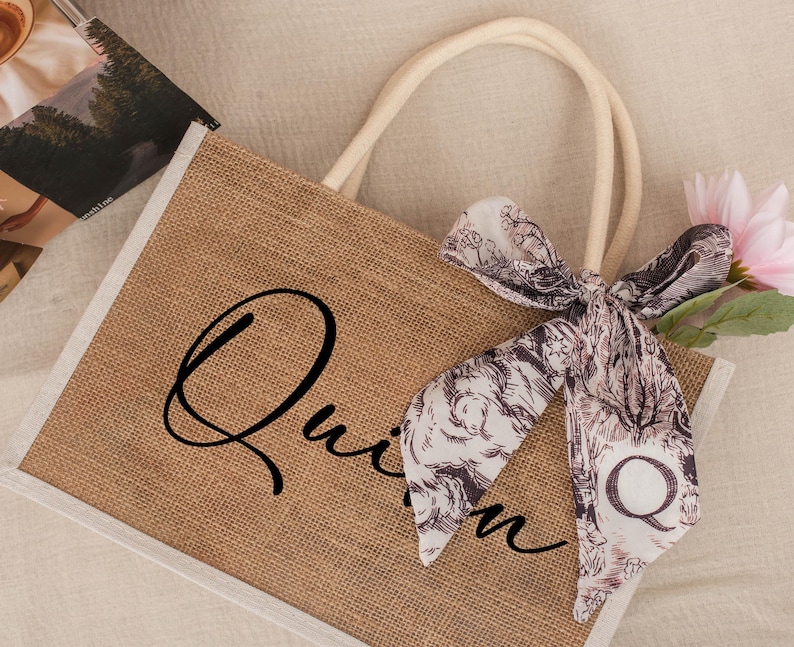 Personalized Bridesmaid Gift Bag,custom Name Jute Burlap Tote With ...