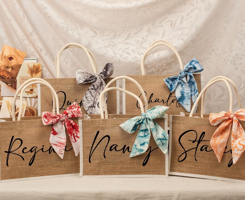 Personalized Bridesmaid Gift Bag,custom Name Jute Burlap Tote With ...