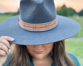 Hat Band | Barbed Wire Embossed Leather | Cowboy Hat Band | Cowgirl Hat Band | Handmade Hat Band | Leather Hat Band