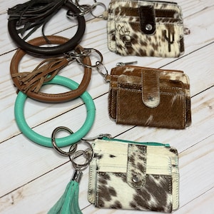 Custom Branded Cowhide Wristlet Keychain Wallet | Personalized Keychain Cowhide Wallet | Bangle Card Holder | Christmas Gift |NFR Wallet