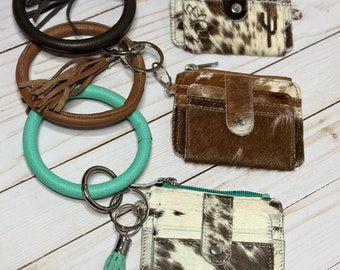 Custom Branded Cowhide Wristlet Keychain Wallet | Personalized Keychain Cowhide Wallet | Bangle Card Holder | Christmas Gift |NFR Wallet